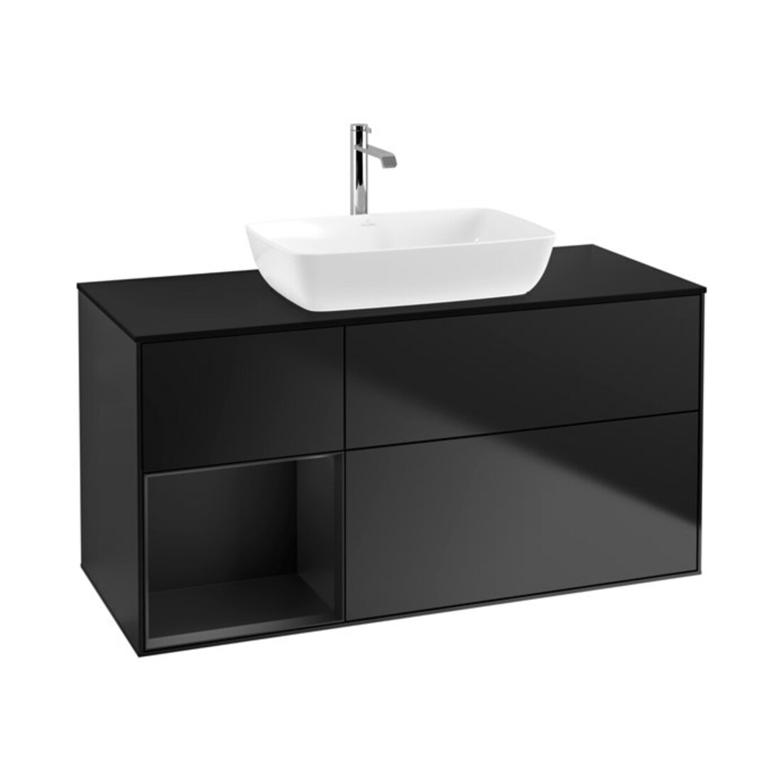 V&B Waschtischunterschrank Finion 120cm, Pl b m, Reg bla m Lac, bla m Lac