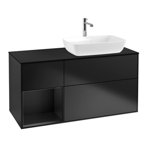 V&B Waschtischunterschrank Finion 120cm, Pl b m, Reg bla m Lac, bla m Lac