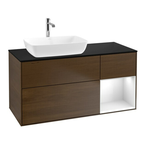 V&B Waschtischunterschrank Finion 120cm, Pl b m, Reg glo wh. Lac, wal ven