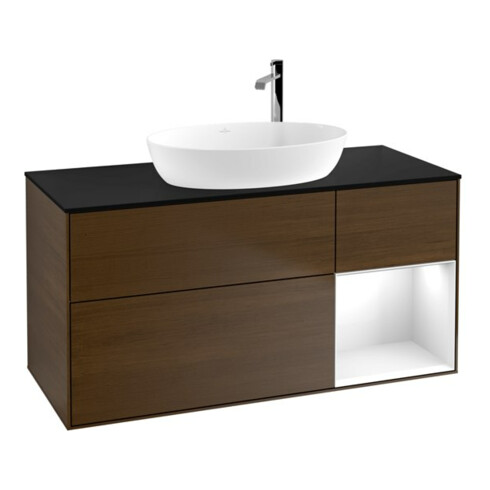 V&B Waschtischunterschrank Finion 120cm, Pl b m, Reg glo wh. Lac, wal ven