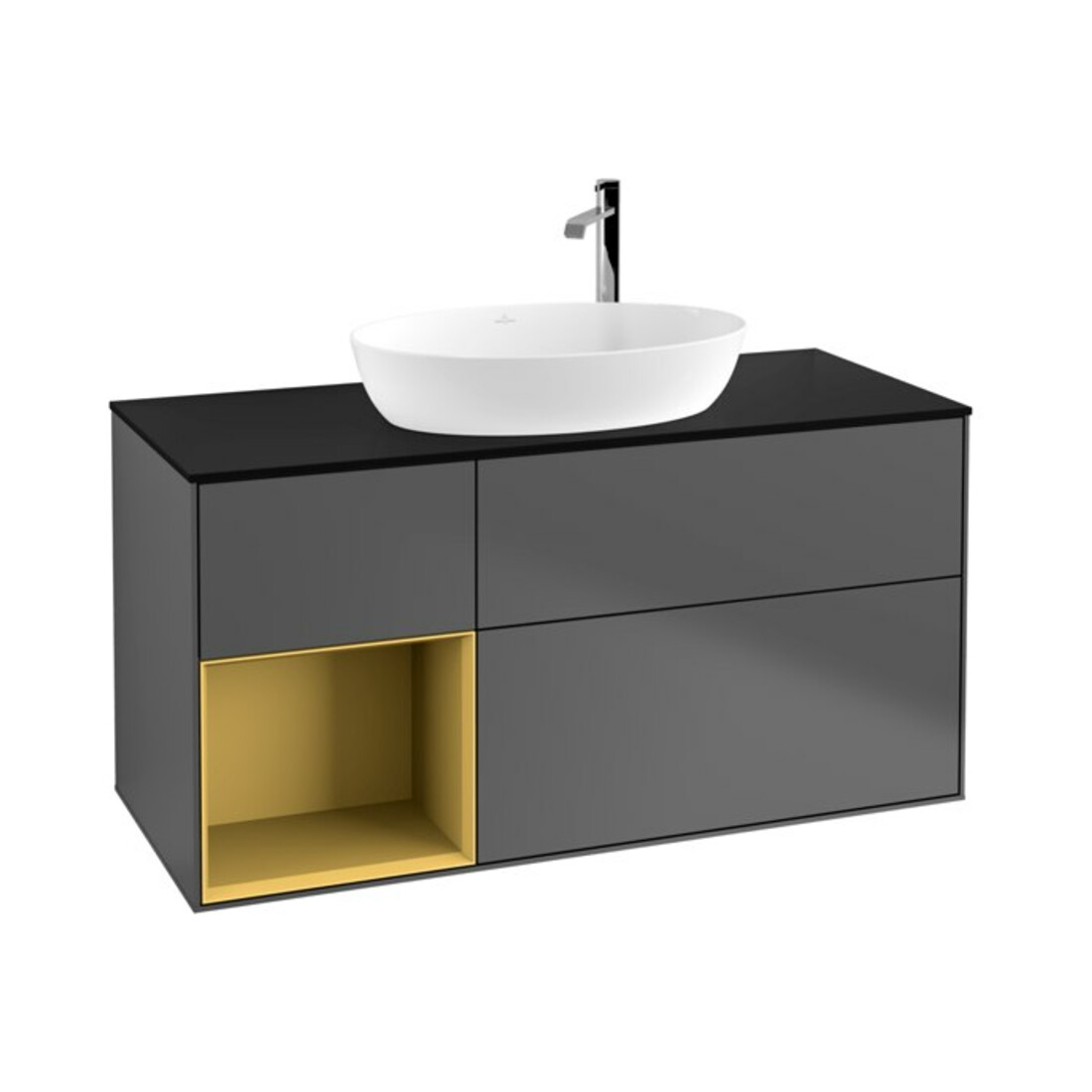 V&B Waschtischunterschrank Finion 120cm, Pl b m, Reg gol m Lac, Anthrac. m