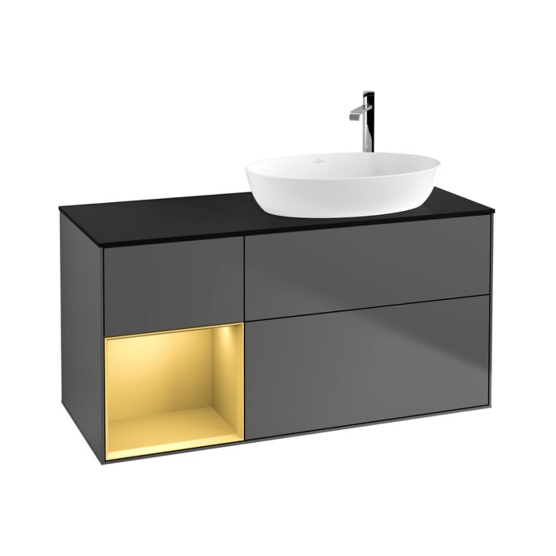 V&B Waschtischunterschrank Finion 120cm, Pl b m, Reg gol m Lac, Anthrac. m