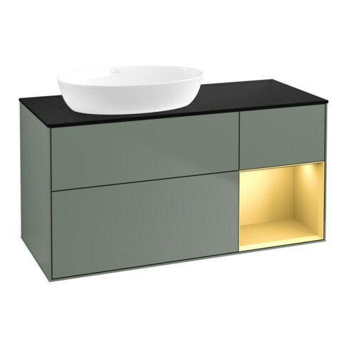 V&B Waschtischunterschrank Finion 120cm, Pl b m, Reg gol m Lac, Oli. m Lac