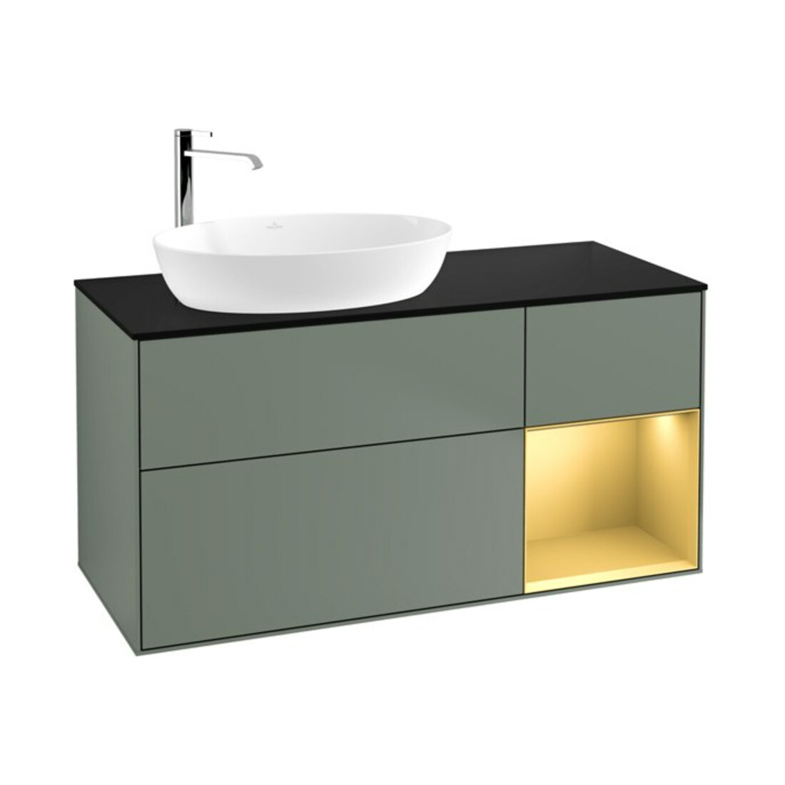 V&B Waschtischunterschrank Finion 120cm, Pl b m, Reg gol m Lac, Oli. m Lac