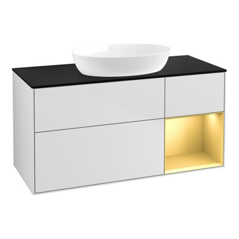 V&B Waschtischunterschrank Finion 120cm, Pl b m, Reg gol m Lac, wh. m Lac
