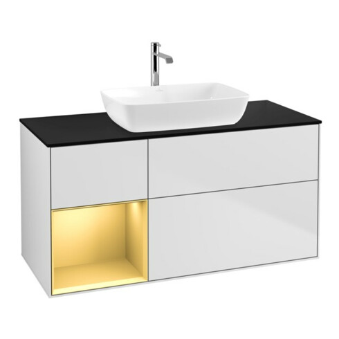 V&B Waschtischunterschrank Finion 120cm, Pl b m, Reg gol m Lac, wh. m Lac