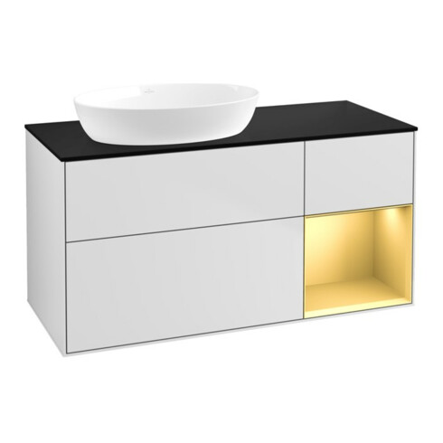 V&B Waschtischunterschrank Finion 120cm, Pl b m, Reg gol m Lac, wh. m Lac