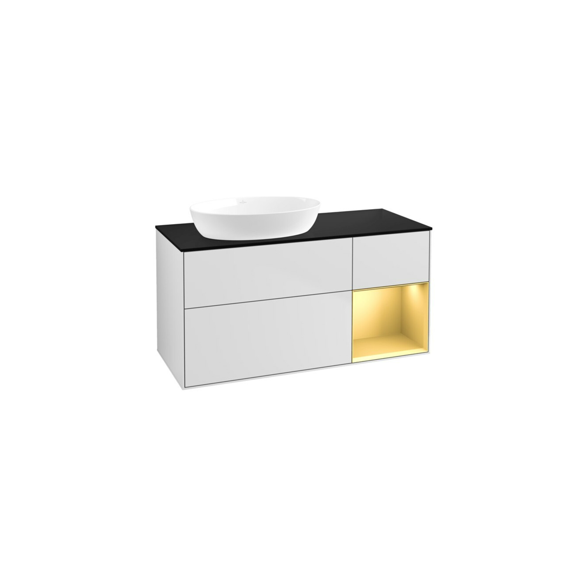 V&B Waschtischunterschrank Finion 120cm, Pl b m, Reg gol m Lac, wh. m Lac ; Villeroy & Boch