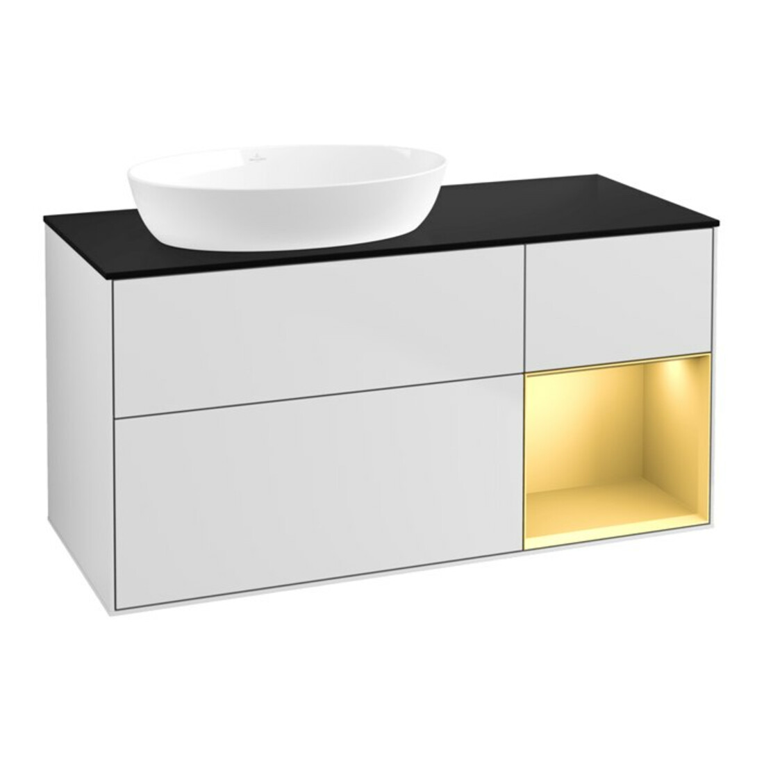 V&B Waschtischunterschrank Finion 120cm, Pl b m, Reg gol m Lac, wh. m Lac
