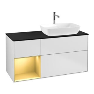 V&B Waschtischunterschrank Finion 120cm, Pl b m, Reg gol m Lac, wh. m Lac