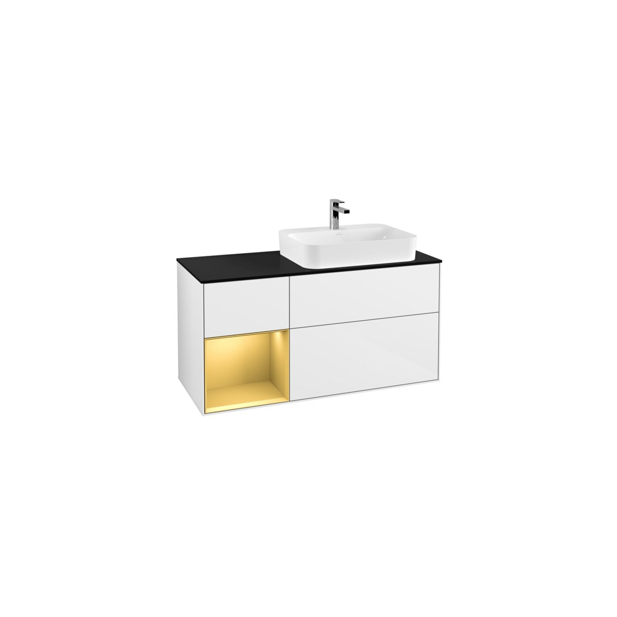 V&B Waschtischunterschrank Finion 120cm, Pl b m, Reg li gol m, glo wh. Lac ; Villeroy & Boch