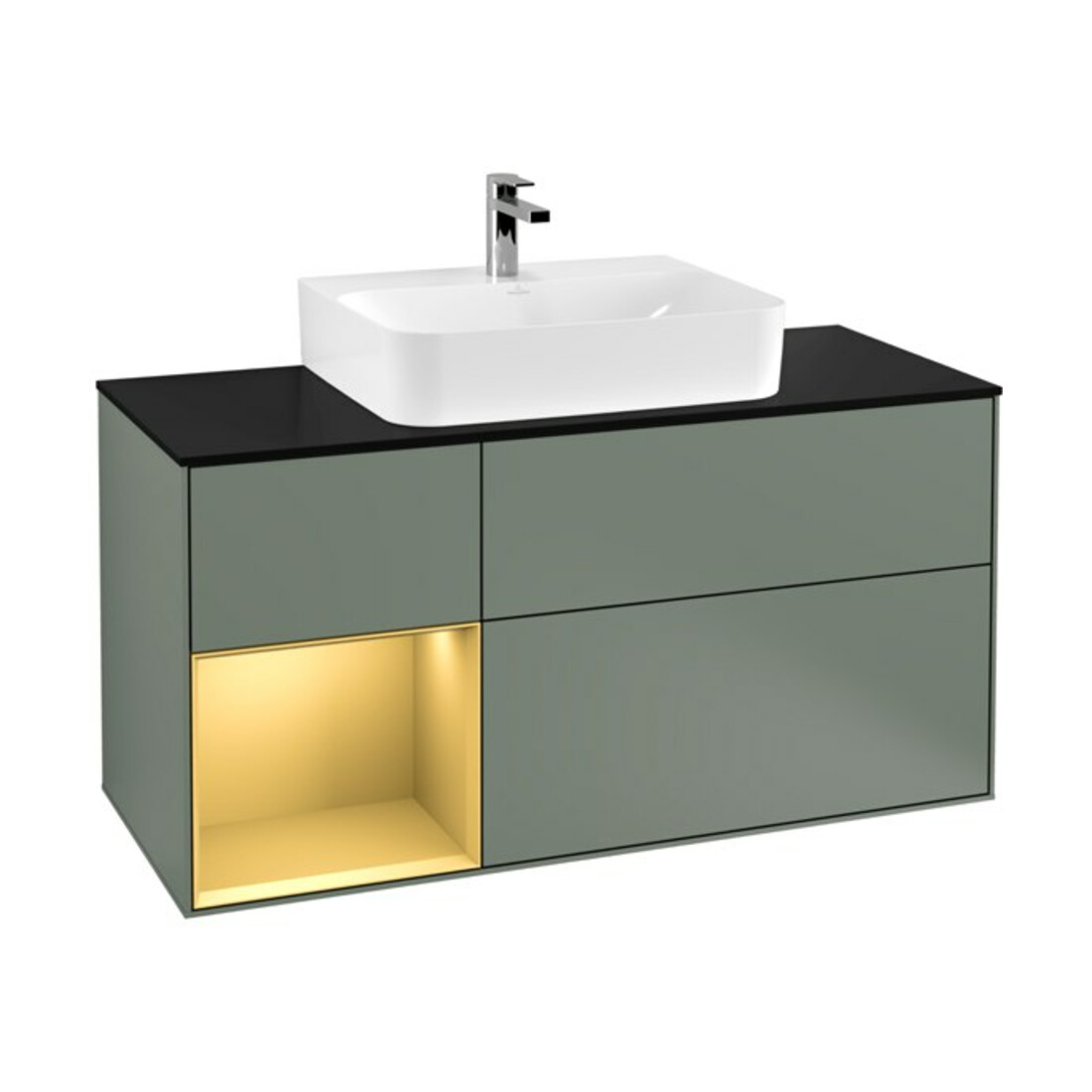 V&B Waschtischunterschrank Finion 120cm, Pl b m, Reg li gol m, Oli. m Lac