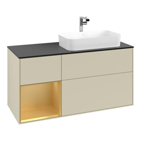 V&B Waschtischunterschrank Finion 120cm, Pl b m, Reg li gol m, si Gr m Lac