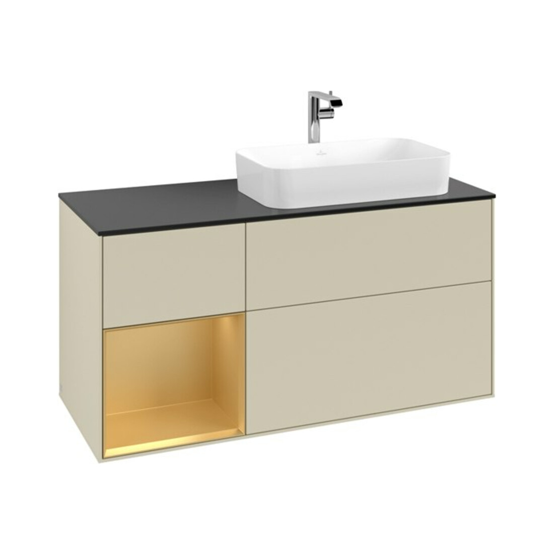 V&B Waschtischunterschrank Finion 120cm, Pl b m, Reg li gol m, si Gr m Lac