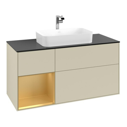 V&B Waschtischunterschrank Finion 120cm, Pl b m, Reg li gol m, si Gr m Lac