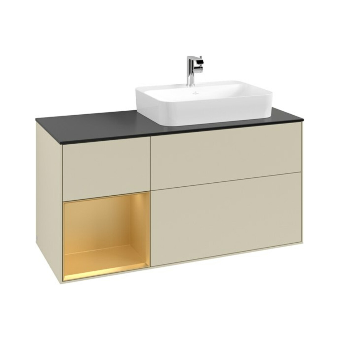 V&B Waschtischunterschrank Finion 120cm, Pl b m, Reg li gol m, si Gr m Lac