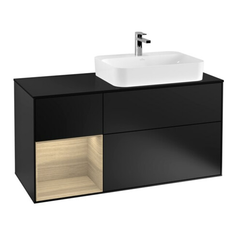 V&B Waschtischunterschrank Finion 120cm, Pl b m, Reg li Oa ven, bla m Lac