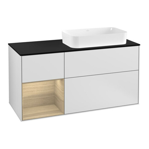 V&B Waschtischunterschrank Finion 120cm, Pl b m, Reg li Oa ven, wh. m Lac