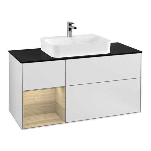 V&B Waschtischunterschrank Finion 120cm, Pl b m, Reg li Oa ven, wh. m Lac