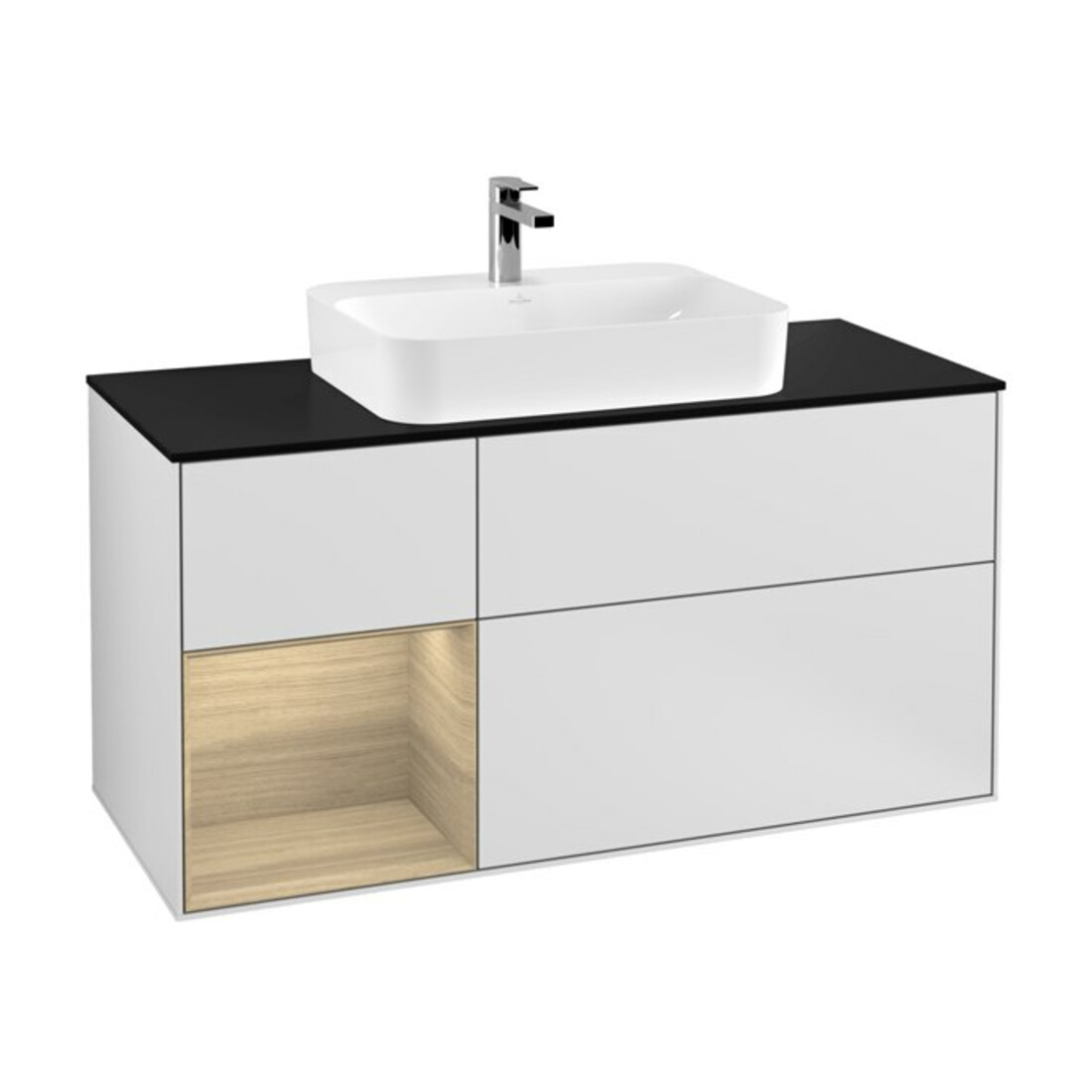 V&B Waschtischunterschrank Finion 120cm, Pl b m, Reg li Oa ven, wh. m Lac