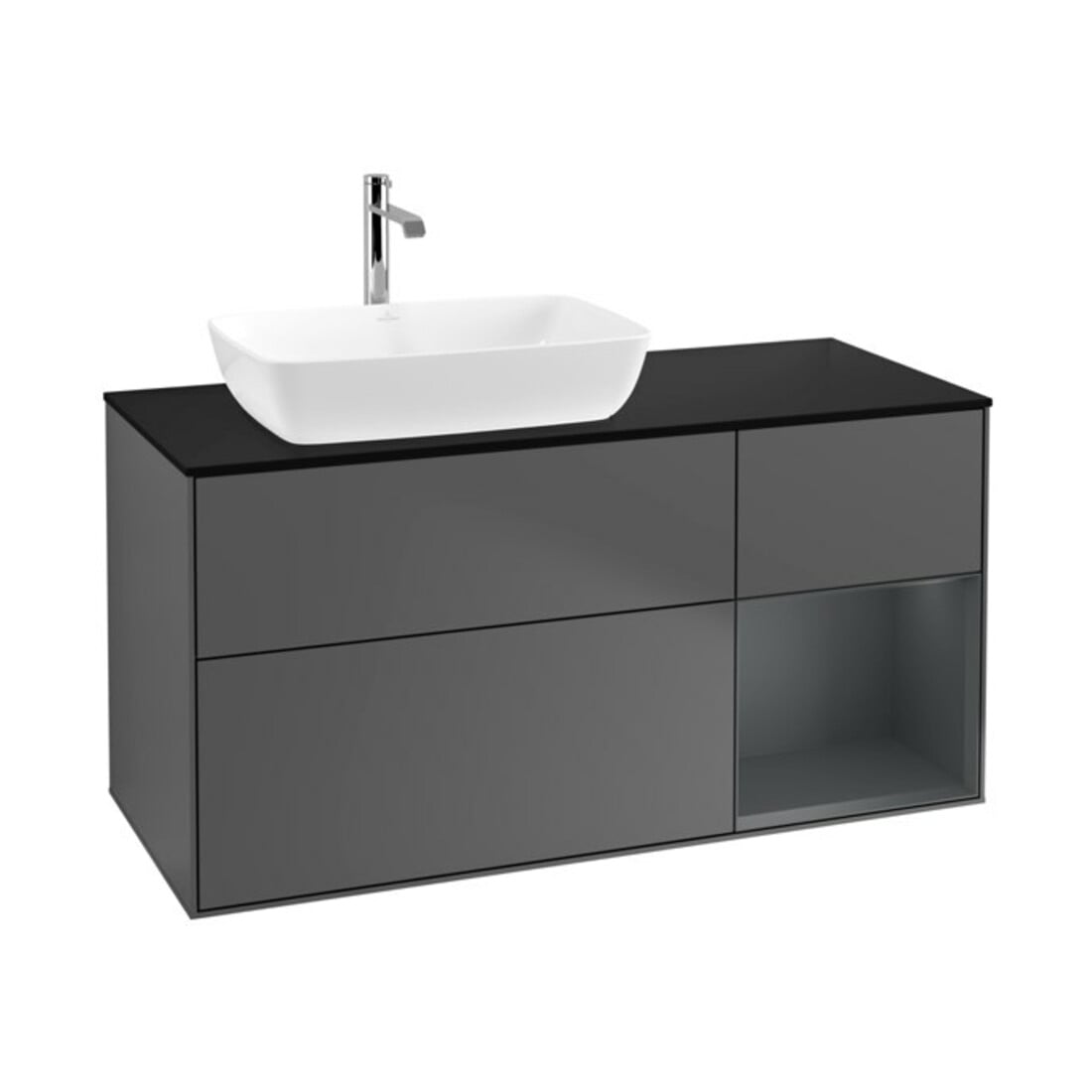V&B Waschtischunterschrank Finion 120cm, Pl b m, Reg md m Lac, Anthrac. m