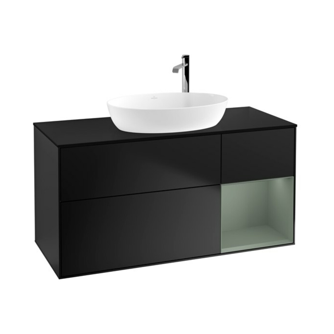 V&B Waschtischunterschrank Finion 120cm, Pl b m, Reg Oli. m Lac, bla m Lac