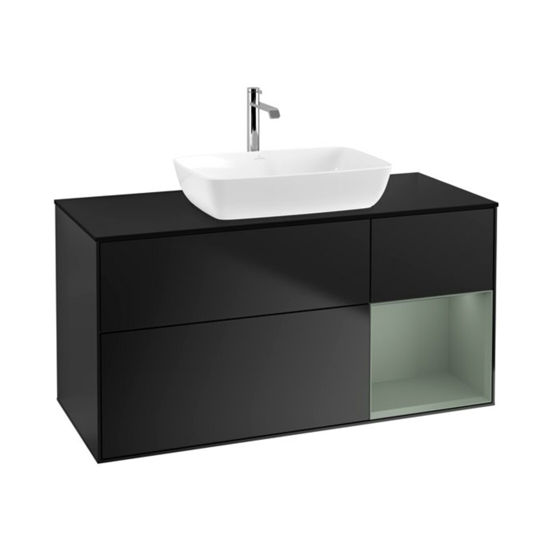 V&B Waschtischunterschrank Finion 120cm, Pl b m, Reg Oli. m Lac, bla m Lac