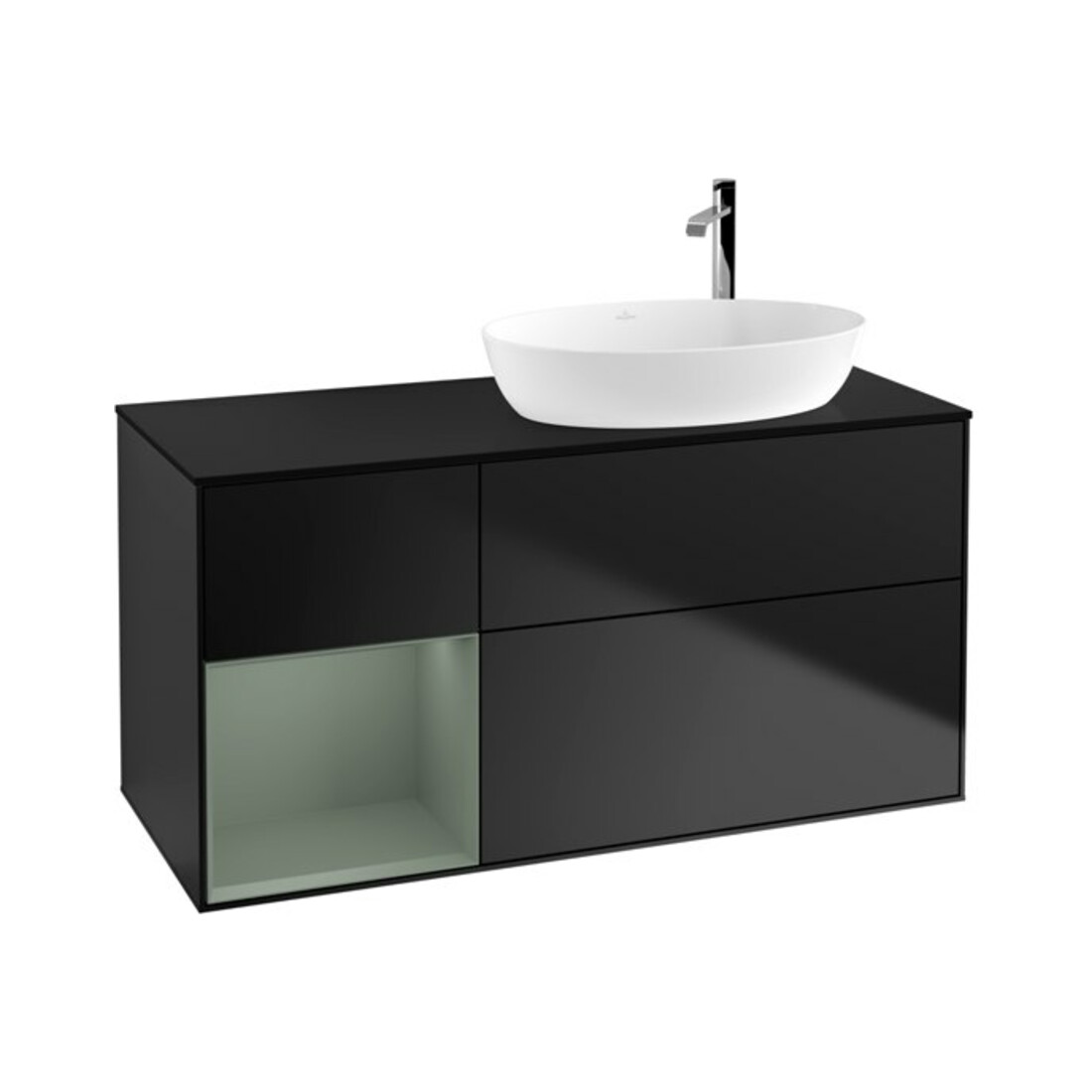 V&B Waschtischunterschrank Finion 120cm, Pl b m, Reg Oli. m Lac, bla m Lac