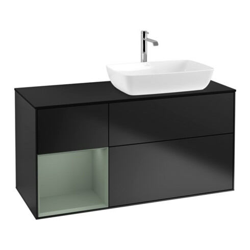 V&B Waschtischunterschrank Finion 120cm, Pl b m, Reg Oli. m Lac, bla m Lac