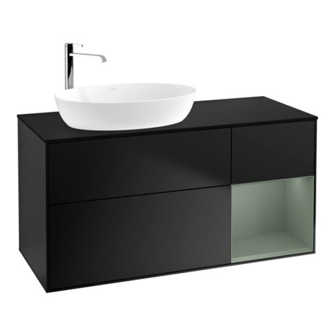 V&B Waschtischunterschrank Finion 120cm, Pl b m, Reg Oli. m Lac, bla m Lac