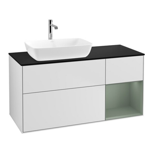 V&B Waschtischunterschrank Finion 120cm, Pl b m, Reg Oli. m Lac, wh. m Lac