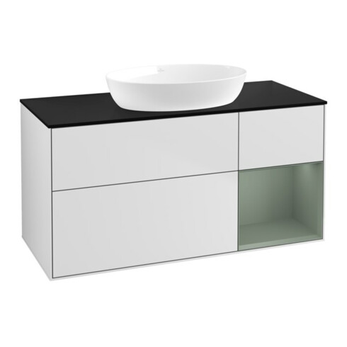 V&B Waschtischunterschrank Finion 120cm, Pl b m, Reg Oli. m Lac, wh. m Lac