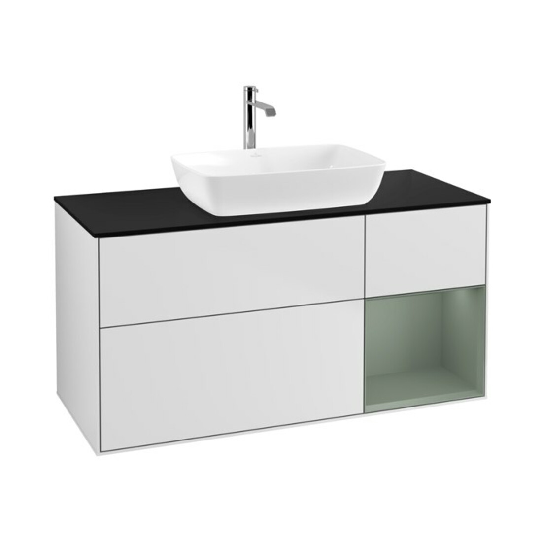 V&B Waschtischunterschrank Finion 120cm, Pl b m, Reg Oli. m Lac, wh. m Lac