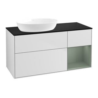 V&B Waschtischunterschrank Finion 120cm, Pl b m, Reg Oli. m Lac, wh. m Lac