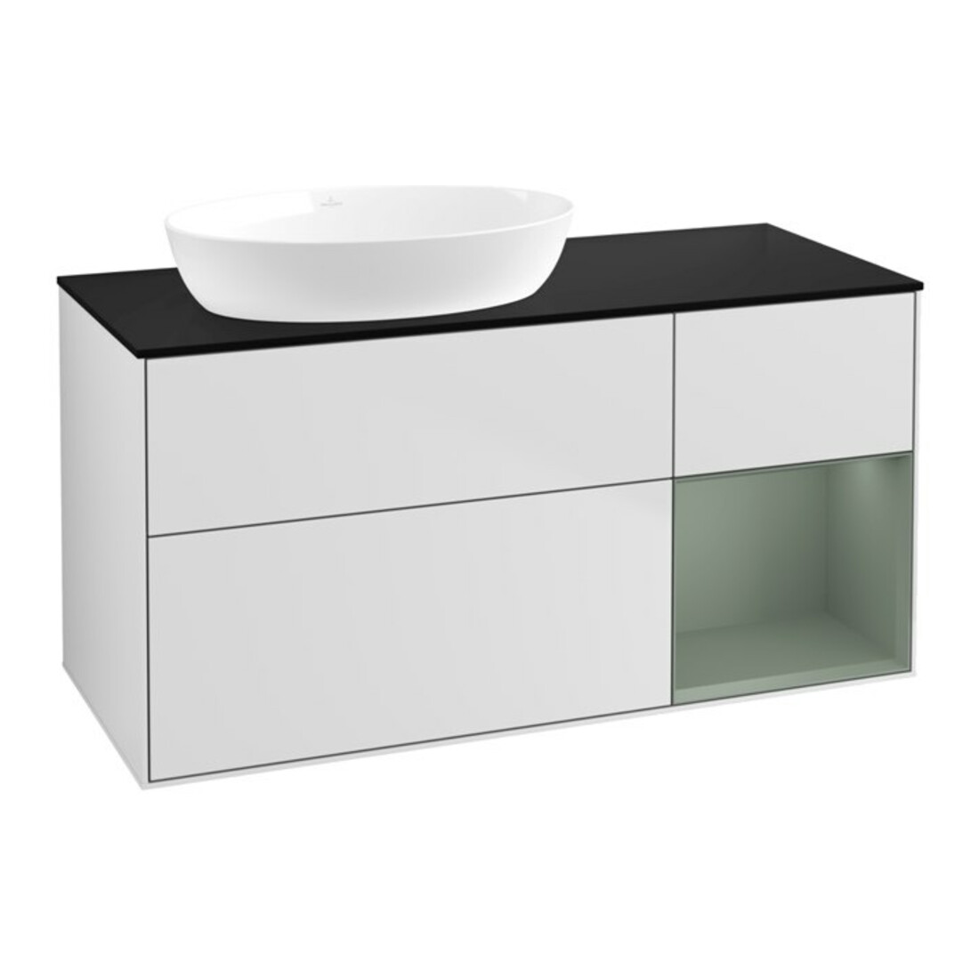 V&B Waschtischunterschrank Finion 120cm, Pl b m, Reg Oli. m Lac, wh. m Lac