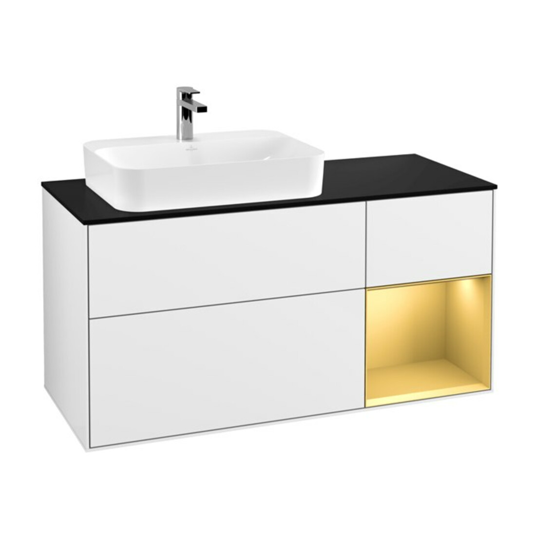 V&B Waschtischunterschrank Finion 120cm, Pl b m, Reg re gol m, glo wh. Lac