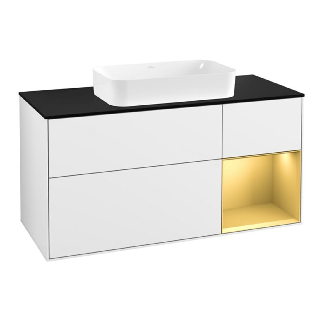 V&B Waschtischunterschrank Finion 120cm, Pl b m, Reg re gol m, glo wh. Lac