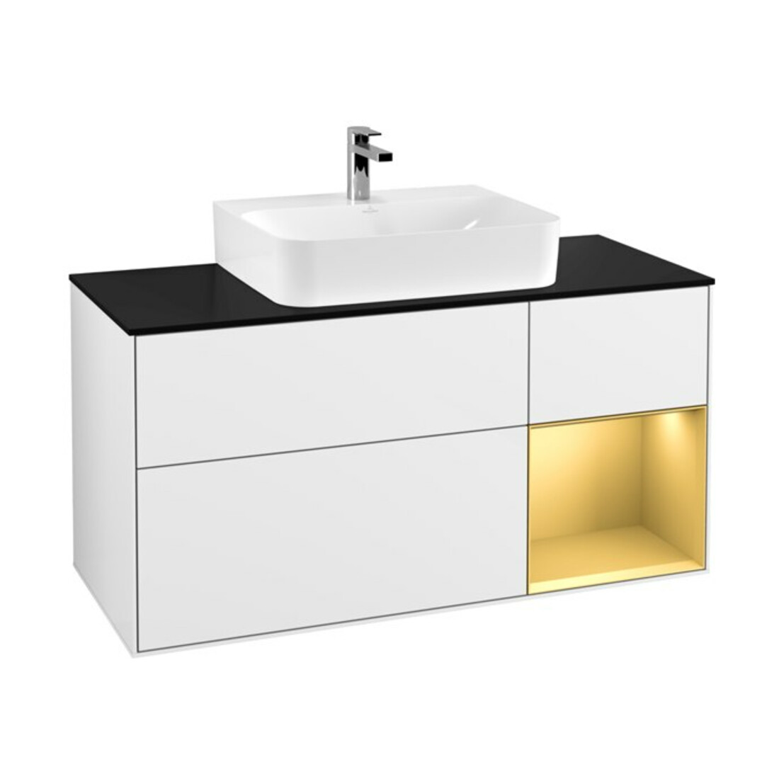 V&B Waschtischunterschrank Finion 120cm, Pl b m, Reg re gol m, glo wh. Lac