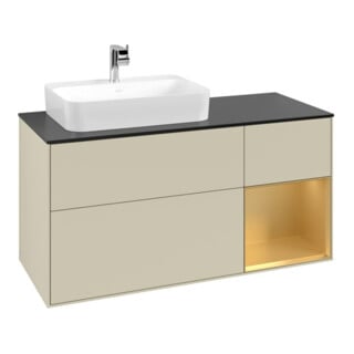 V&B Waschtischunterschrank Finion 120cm, Pl b m, Reg re gol m, si Gr m Lac