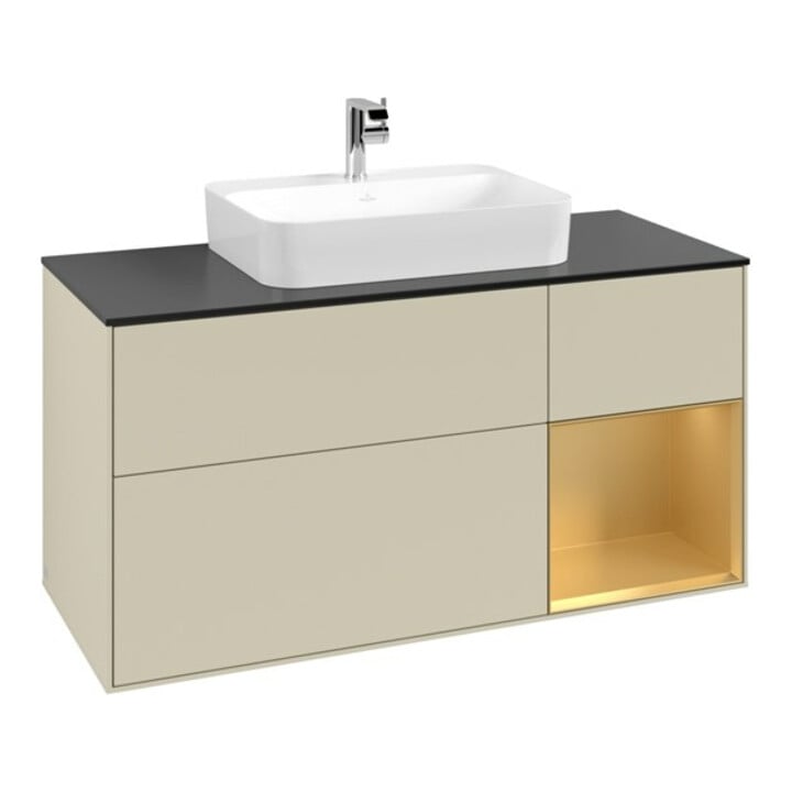 V&B Waschtischunterschrank Finion 120cm, Pl b m, Reg re gol m, si Gr m Lac