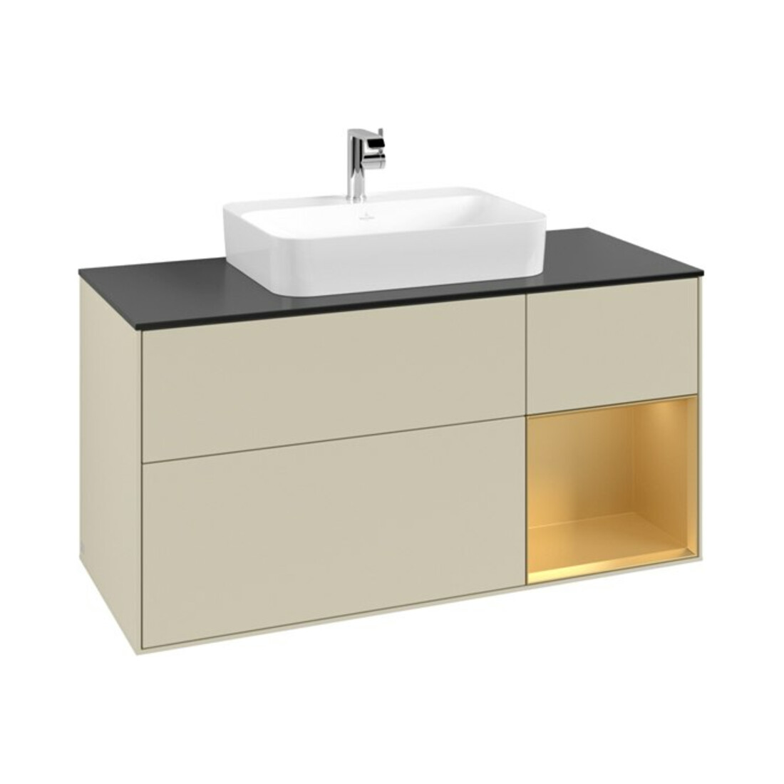V&B Waschtischunterschrank Finion 120cm, Pl b m, Reg re gol m, si Gr m Lac