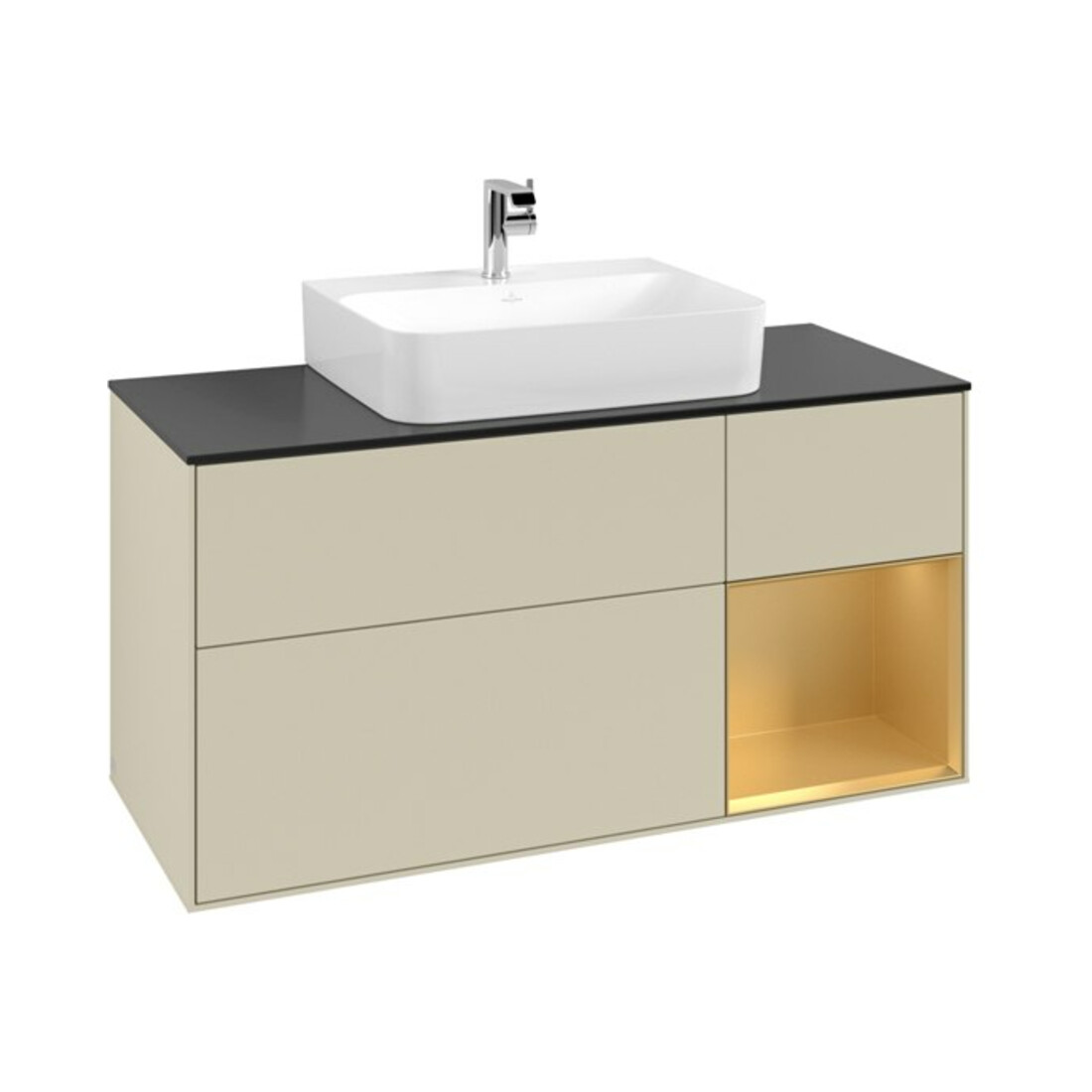 V&B Waschtischunterschrank Finion 120cm, Pl b m, Reg re gol m, si Gr m Lac