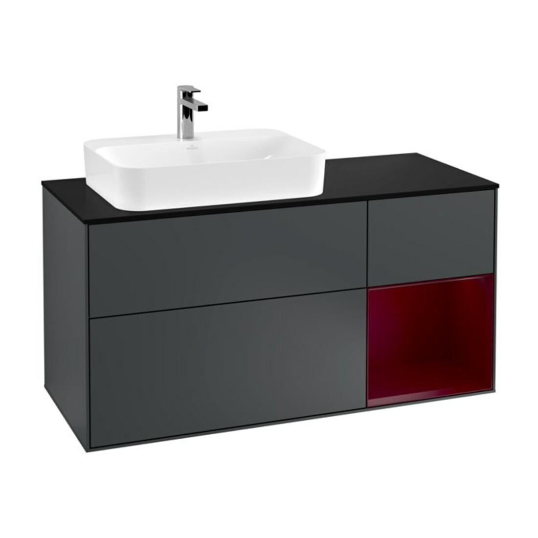 V&B Waschtischunterschrank Finion 120cm, Pl b m, Reg re Peo, md bl. m Lac