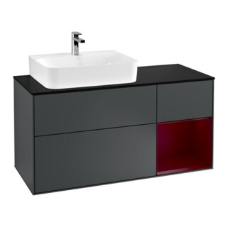 V&B Waschtischunterschrank Finion 120cm, Pl b m, Reg re Peo, md bl. m Lac