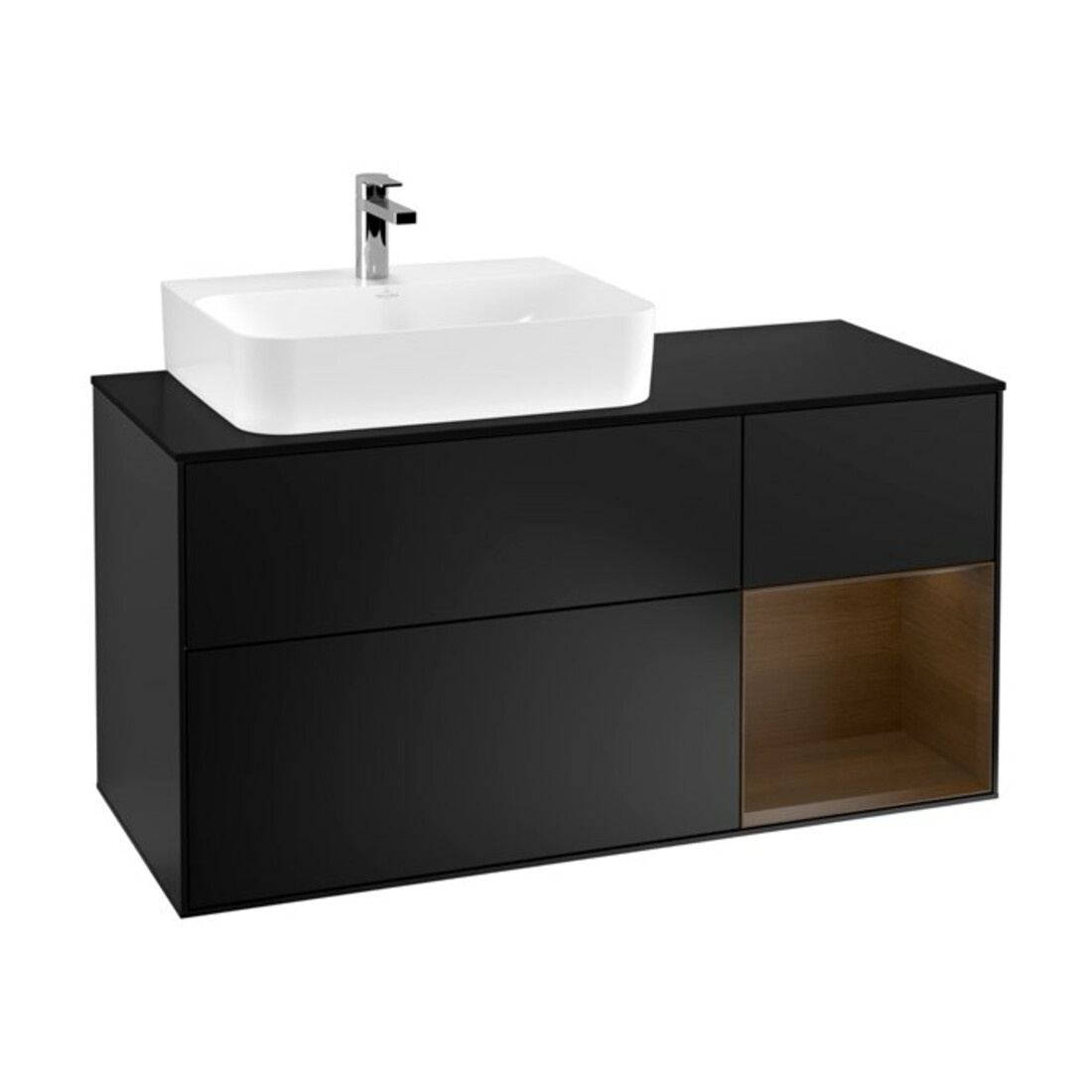 V&B Waschtischunterschrank Finion 120cm, Pl b m, Reg re wal ven, bla m Lac