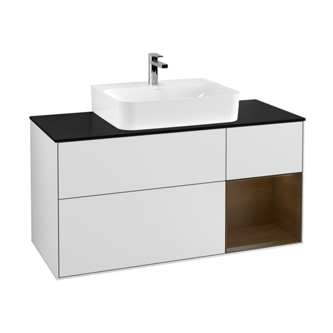 V&B Waschtischunterschrank Finion 120cm, Pl b m, Reg re wal ven, wh. m Lac