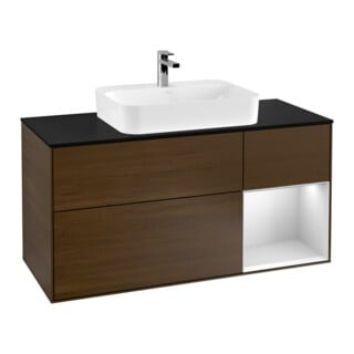 V&B Waschtischunterschrank Finion 120cm, Pl b m, Reg re wh. m Lac, wal ven