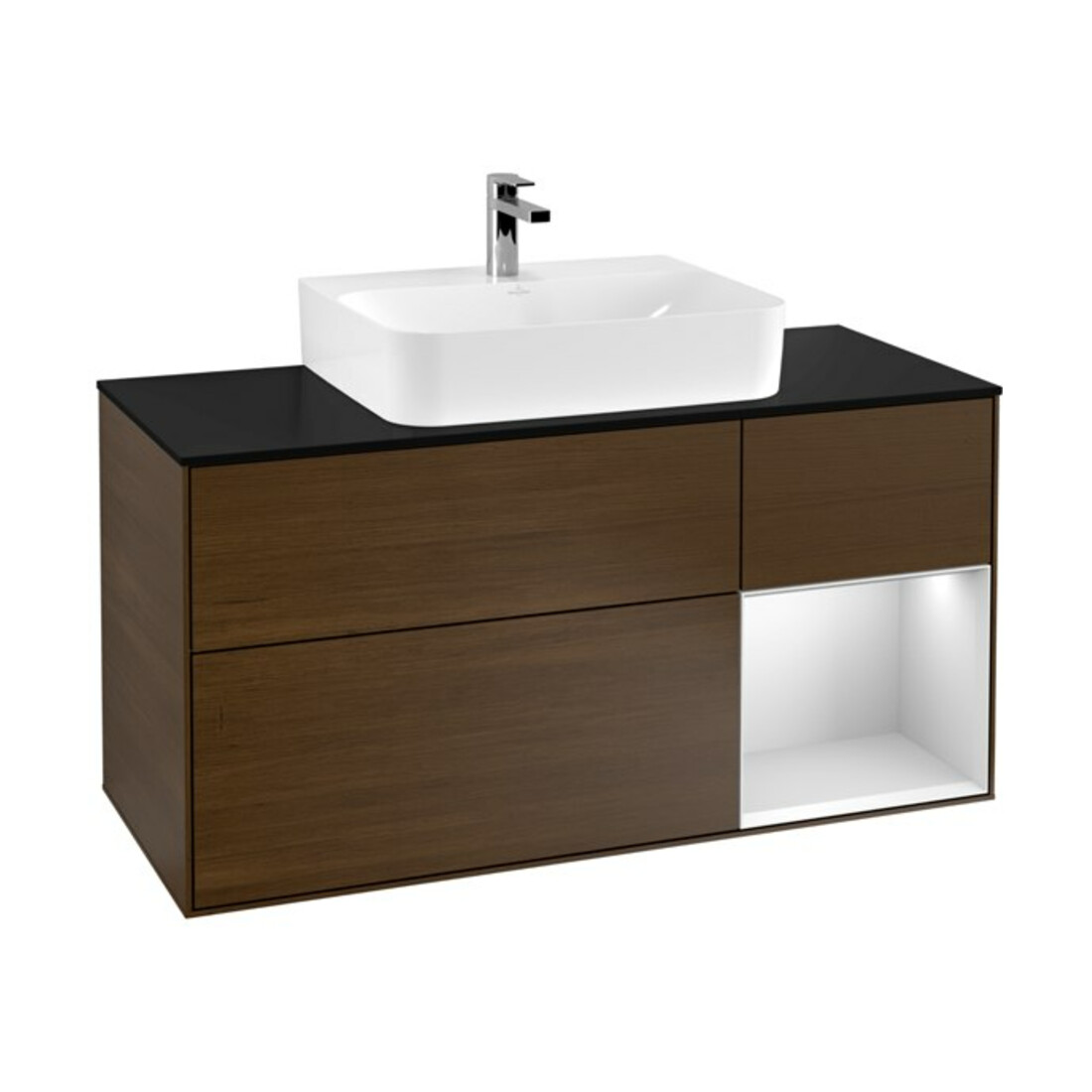 V&B Waschtischunterschrank Finion 120cm, Pl b m, Reg re wh. m Lac, wal ven