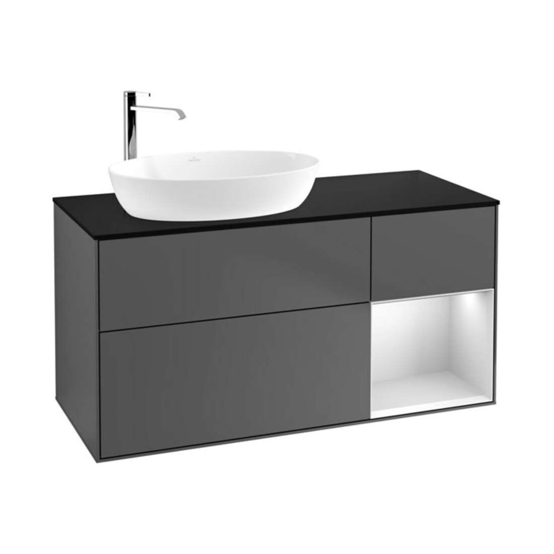 V&B Waschtischunterschrank Finion 120cm, Pl b m, Reg wh. m Lac, Anthrac. m