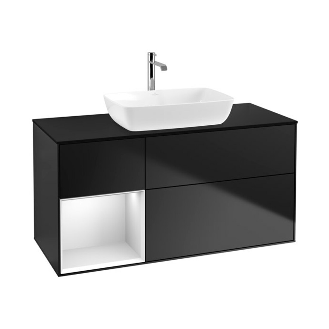 V&B Waschtischunterschrank Finion 120cm, Pl b m, Reg wh. m Lac, bla m Lac